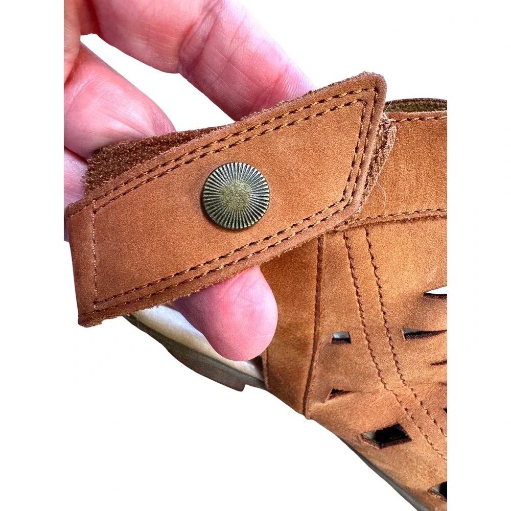 Earth Lace Up Nubuck Leather Boho Festival Cutout Peep Toe Brown Bootie Sandals